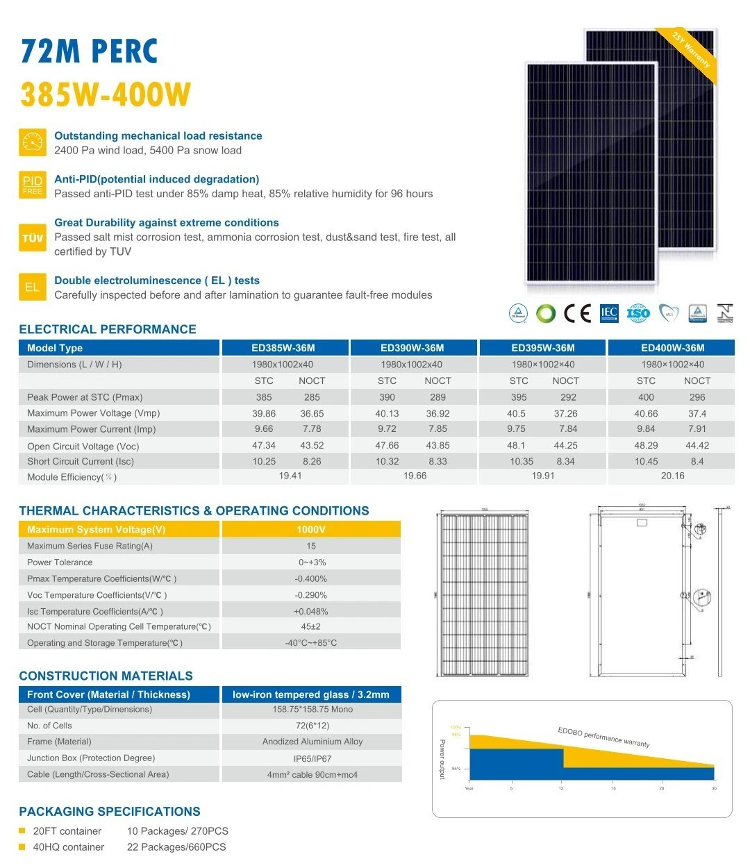 385W-400W Topcon cell solar panels Factory Directly Supply 385W-400W Topcon cell solar panels Factory Directly Supply
